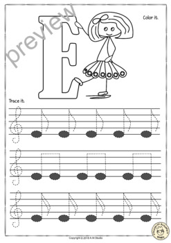 Treble clef notes tracing music worksheets for kids drawing notes practice