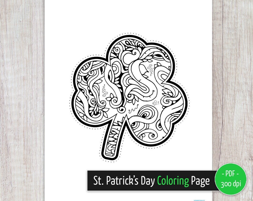 Pãgina para colorear del dãa de san patricio trãbol de hojas pãgina abstracta para colorear para adultos pdf imprimible descarga digital instantãnea folletos para niãos
