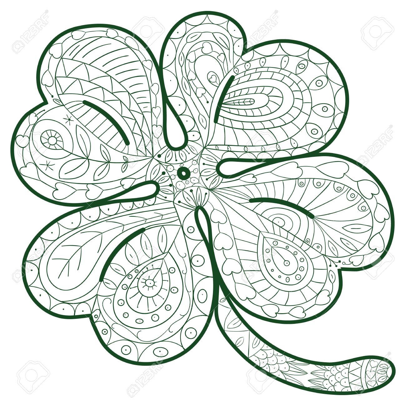 Hand drawn four leaf clover for adult coloring pages in doodle style ethnic ornamental vector illustration adult coloring book fantasy sheet for relaxation therapy royalty free svg cliparts vectors and stock illustration
