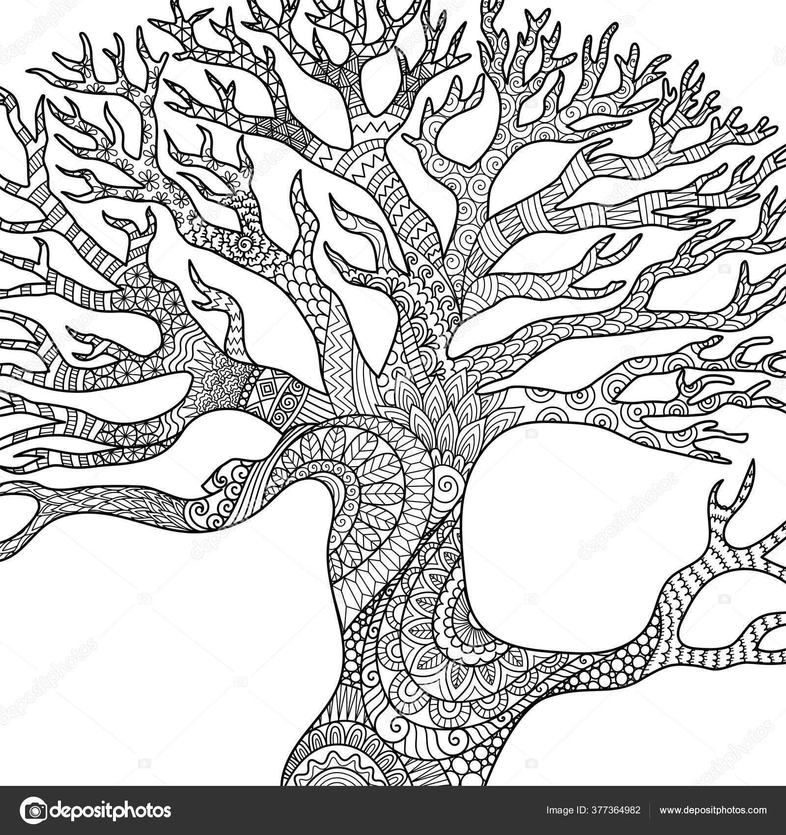 Line art design dry tree branches engraving coloring book coloring stock vector by somjaicindygmail