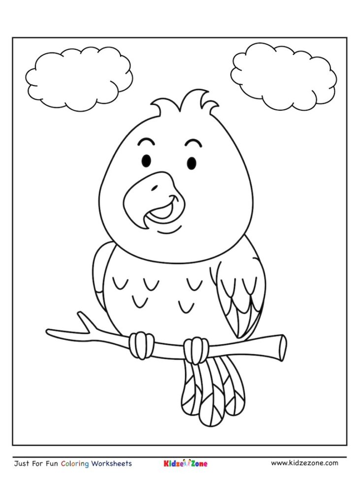 Parrot sitting on tree branch coloring page