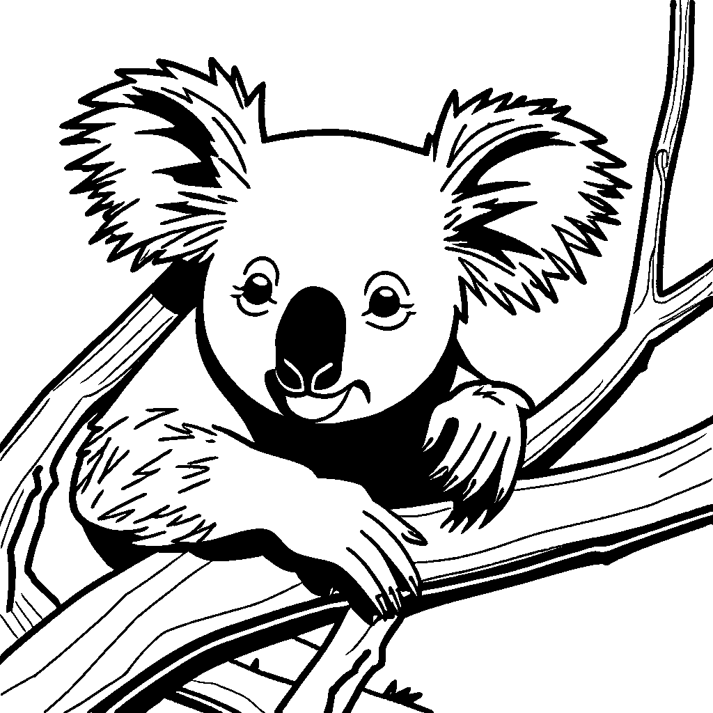 Sleeping koala on tree branch coloring page â lulu pages