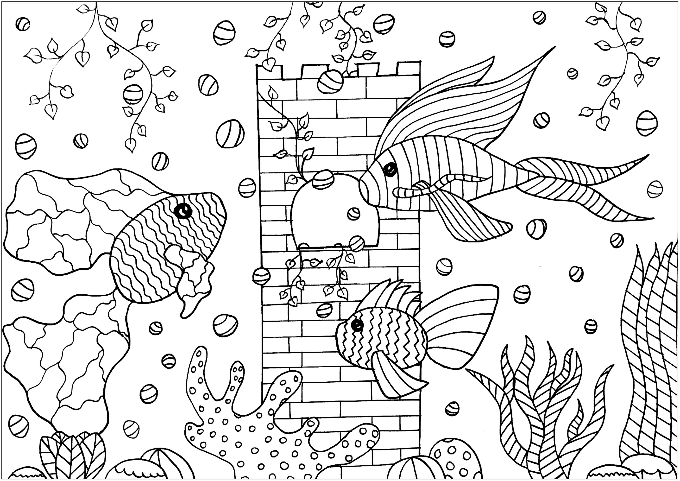 Tree fishes in a aquarium
