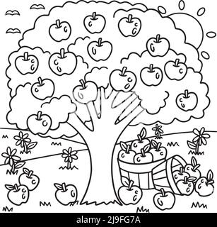 Apple tree coloring page for kids stock vector image art