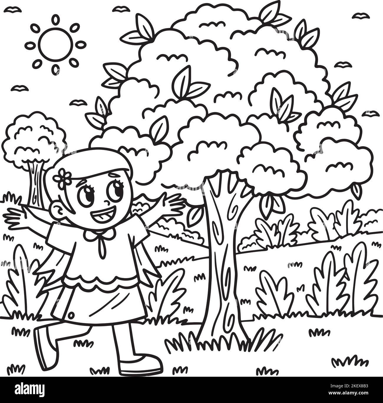 Girl colouring book in tree cut out stock images pictures