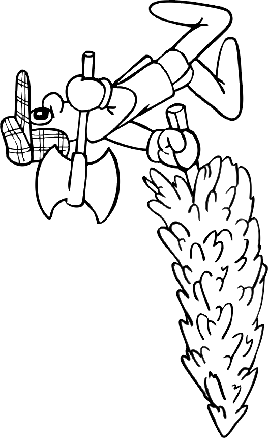 Christmas tree coloring page man with tree he chopped down