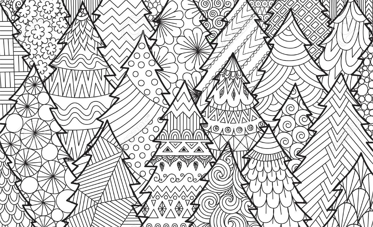 Line art of christmas tree for background adult coloring book coloring page and print on product vector illustration royalty free svg cliparts vectors and stock illustration image