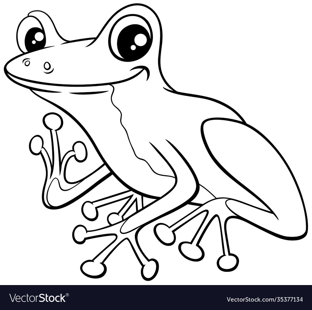 Cute little tree frog cartoon coloring book page vector image