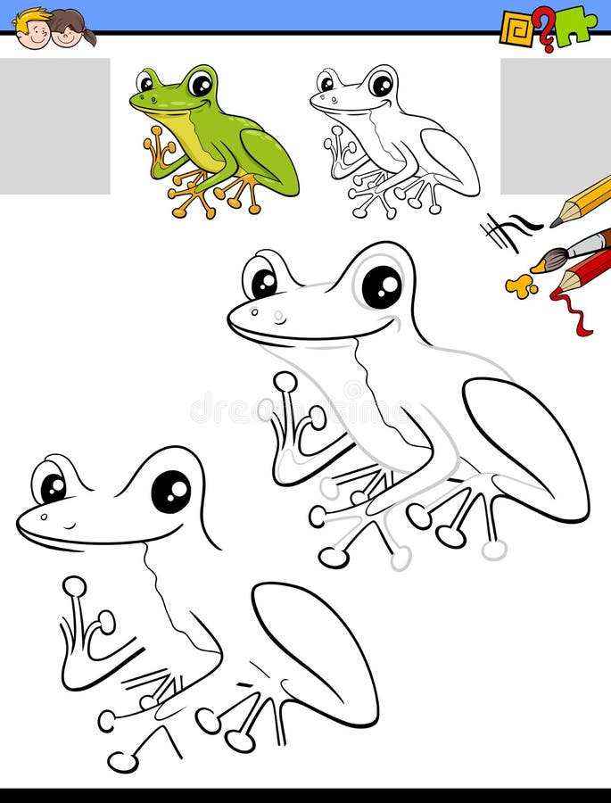 Drawing and coloring task with tree frog character stock vector