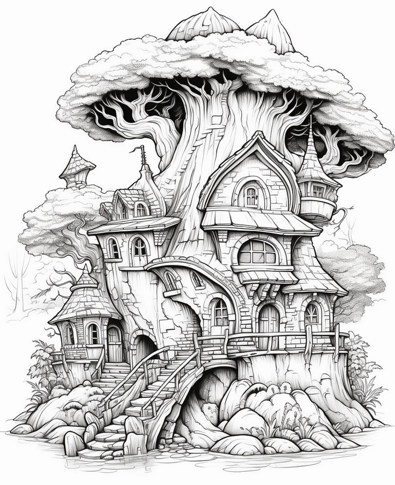 Tree house coloring pages in premium quality by coloringbooksart on