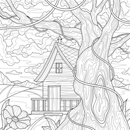 Tree houses coloring pages cliparts stock vector and royalty free tree houses coloring pages illustrations