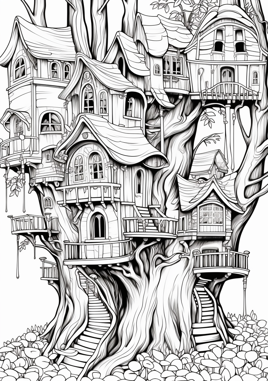 Whimsical treehouses in the forest