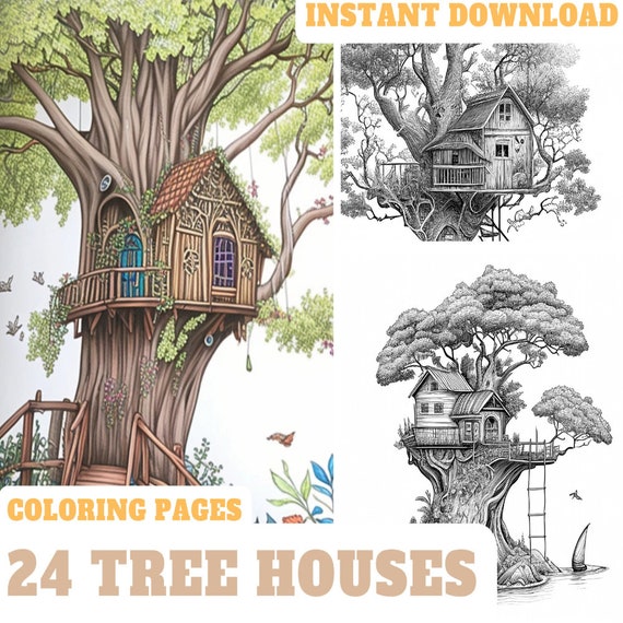 Tree houses coloring book coloring book pdf coloring pages stoner coloring page tree house coloring adult coloring book