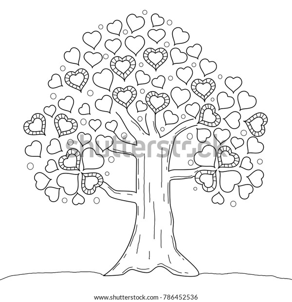 Coloring book page tree heart valentines stock vector royalty free