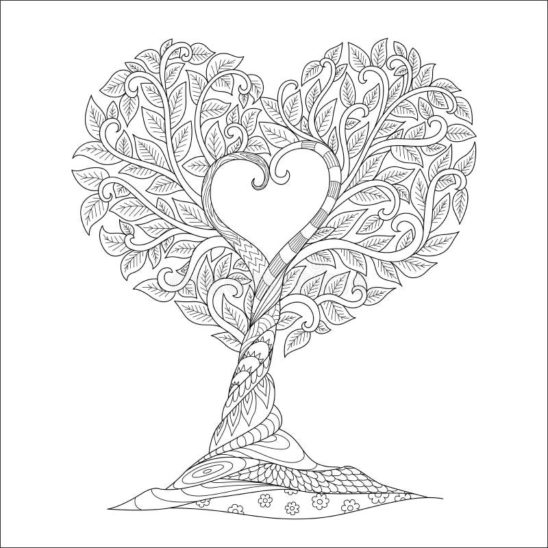 Line art of tree in heart shape for printed teeengravingcoloring book page and other design element vector illustration stock vector