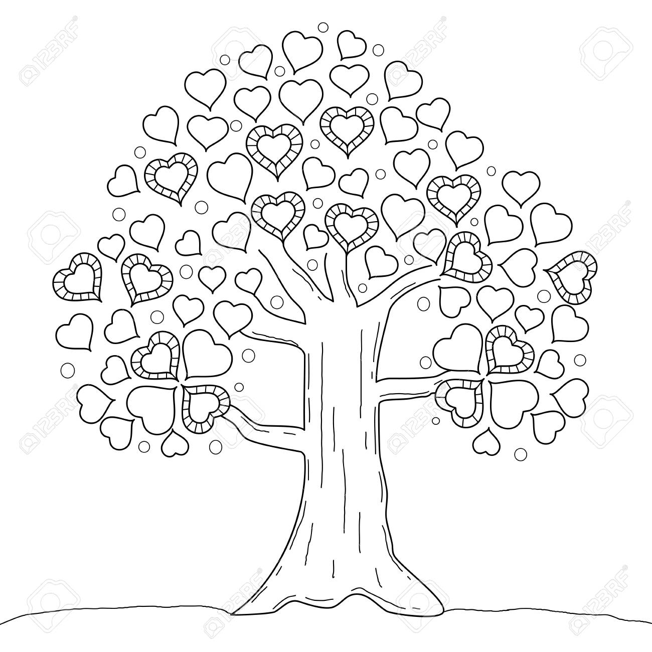 Coloring book page of tree heart valentines day vector illustration hand drawn doodle style royalty free svg cliparts vectors and stock illustration image