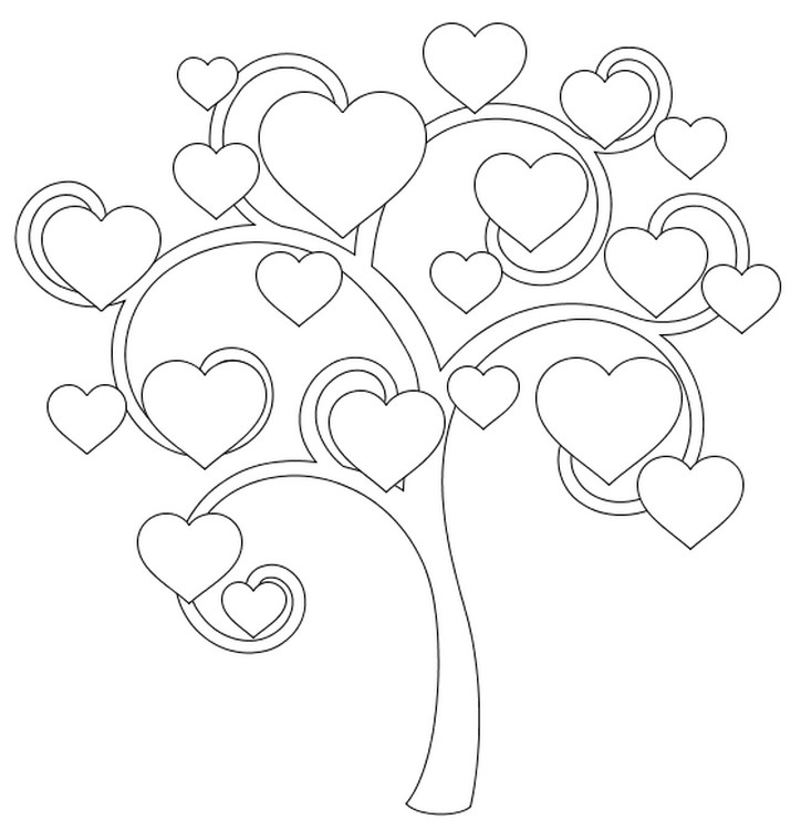 Art therapy coloring page hearts tree of hearts