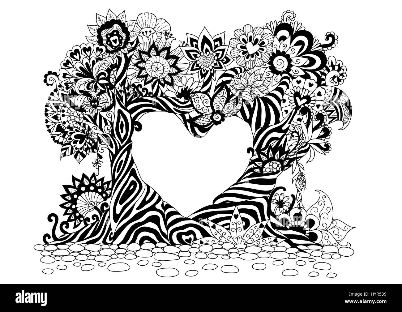 Coloring love page vector abstract book day forest concentric tree decoration print tribal floral white mandala ornament flower adul stock vector image art