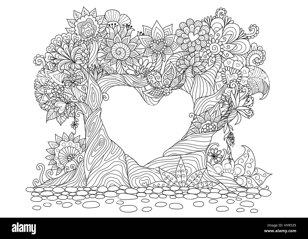 Coloring love page vector abstract book day forest concentric tree decoration print tribal floral white mandala ornament flower adul stock vector image art