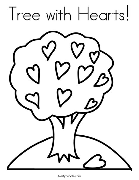 Tree with hearts coloring page