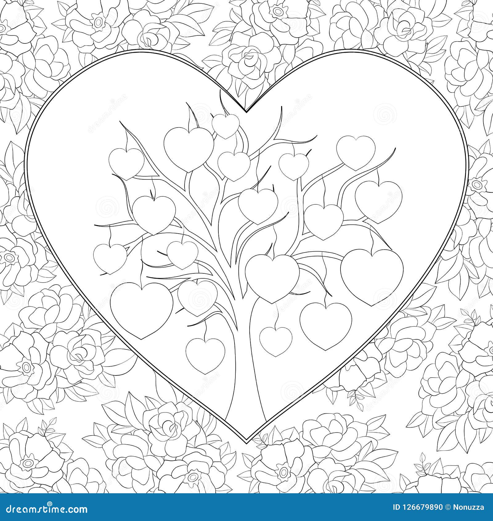 Adult coloring bookpage a valentines day theme image for relaxing stock vector