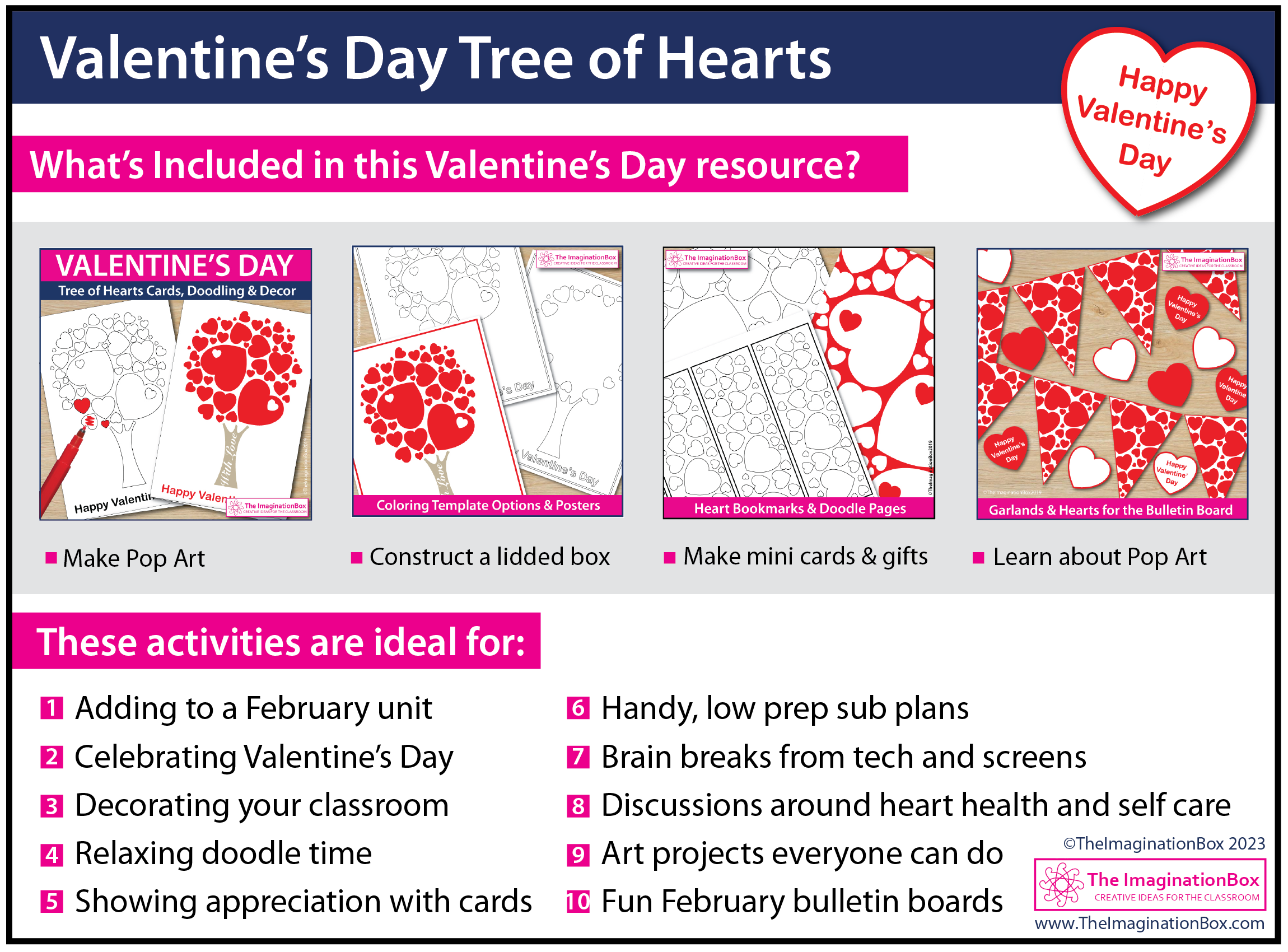 Valentines day coloring pages and tree of hearts card activity made by teachers