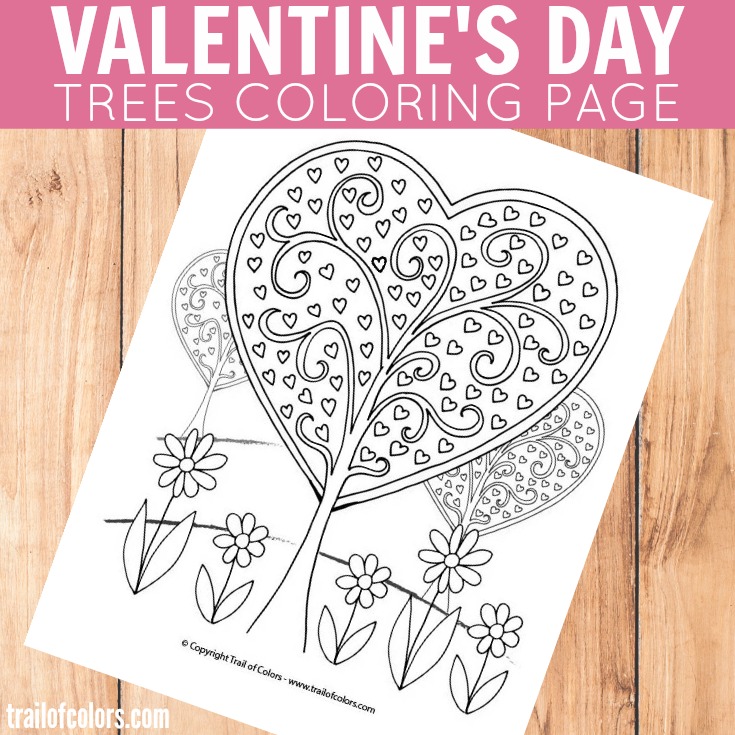Heart trees valentines day coloring page