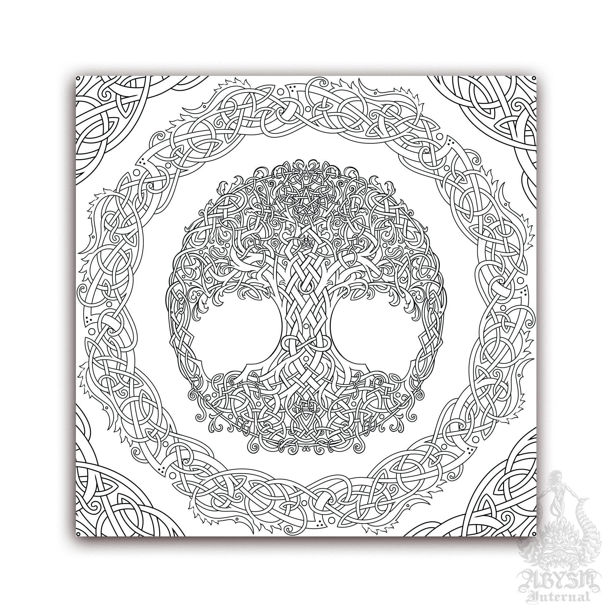 Tree of life adult coloring poster pentacle celtic knot design coloring sheet diy wall decor matte abysm internal