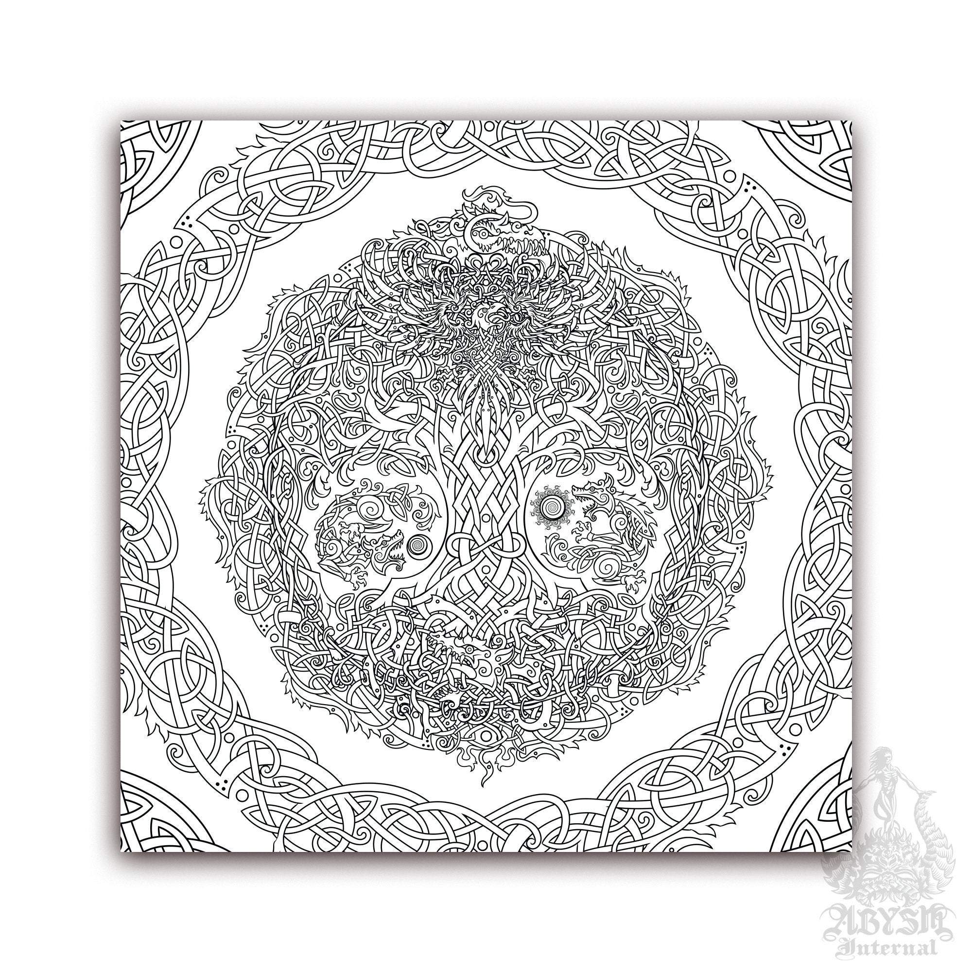 Viking art print adult coloring poster yggdrasil tree of life celtic knot design coloring sheet diy wall decor matte abysm internal