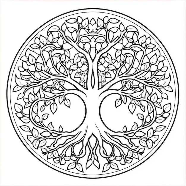 Premium ai image a coloring page with a tree of life in the middle generative ai