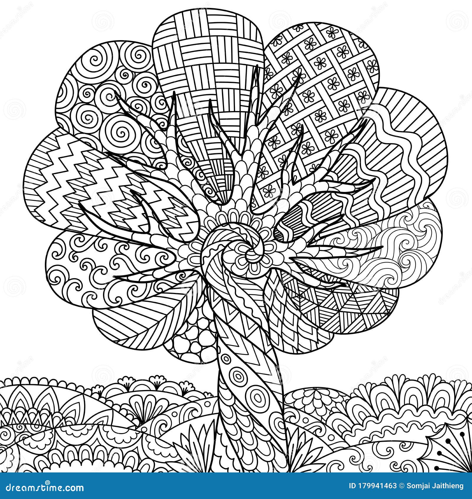 Line art of abstract tree for adult coloring book printing on product and other design element vector illustration stock vector