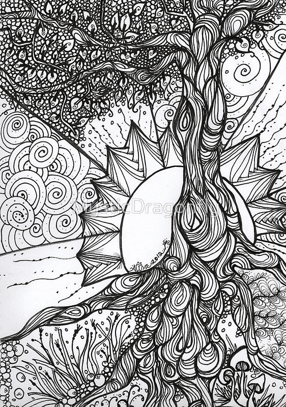 Psychedelic tree of life zentangle coloring page