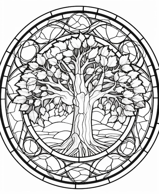 Premium ai image a stained glass tree with a tree in the center generative ai