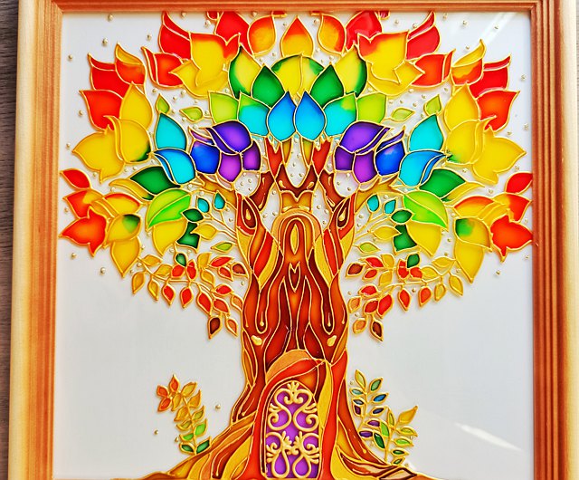 Rainbow stained glass wall hanging tree of life stained glass wall hanging decor