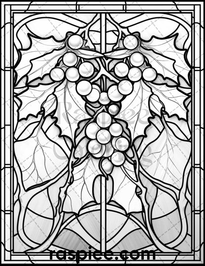 Christmas stained glass grayscale coloring pages for adults printa â coloring
