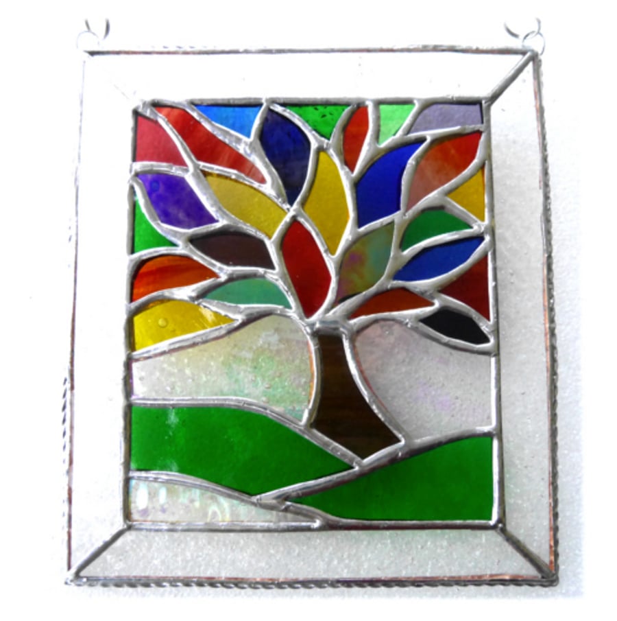 Rainbow tree of life suncatcher leaf stained gl