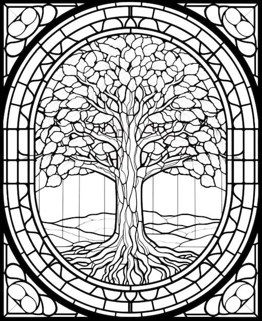 Premium ai image a stained glass tree with a black outline in the center generative ai