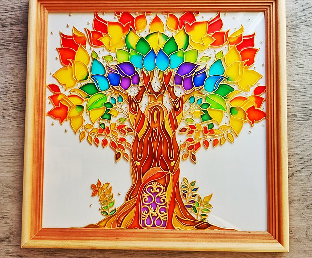 Rainbow stained glass wall hanging tree of life stained glass wall hanging decor