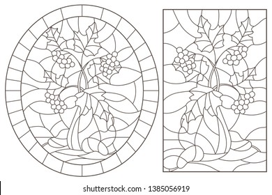 Set contour illustrations stained glass autumn stock vector royalty free