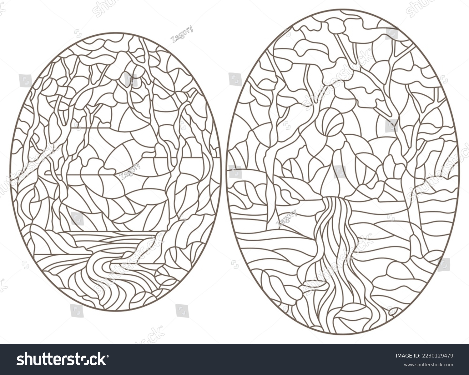 Set contour illustrations stained glass stained stock vector royalty free