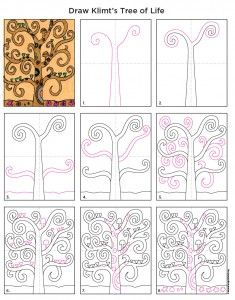 Easy how to draw the tree of life tutorial and tree of life coloring page klimt art kids art projects art lessons