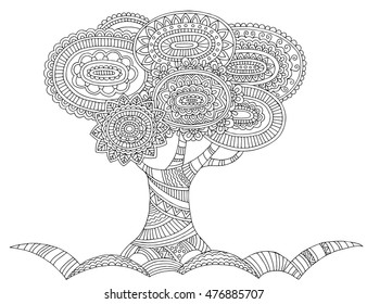 Printable coloring page adults tree flowers stock vector royalty free