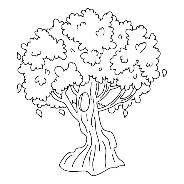 Premium vector autumn tree in hand drawn doodle style sketch tree with a thick trunk fall nature element coloring