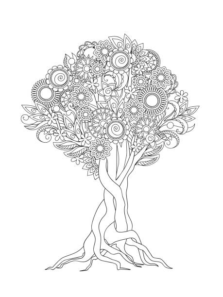 Tree trunk coloring page stock illustrations royalty