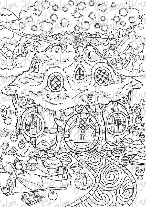 Tree trunk home coloring page printable coloring page digital download coloring download now