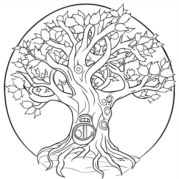 Premium vector fantasy tree house in the forest or fantasy tree house inside tree trunk