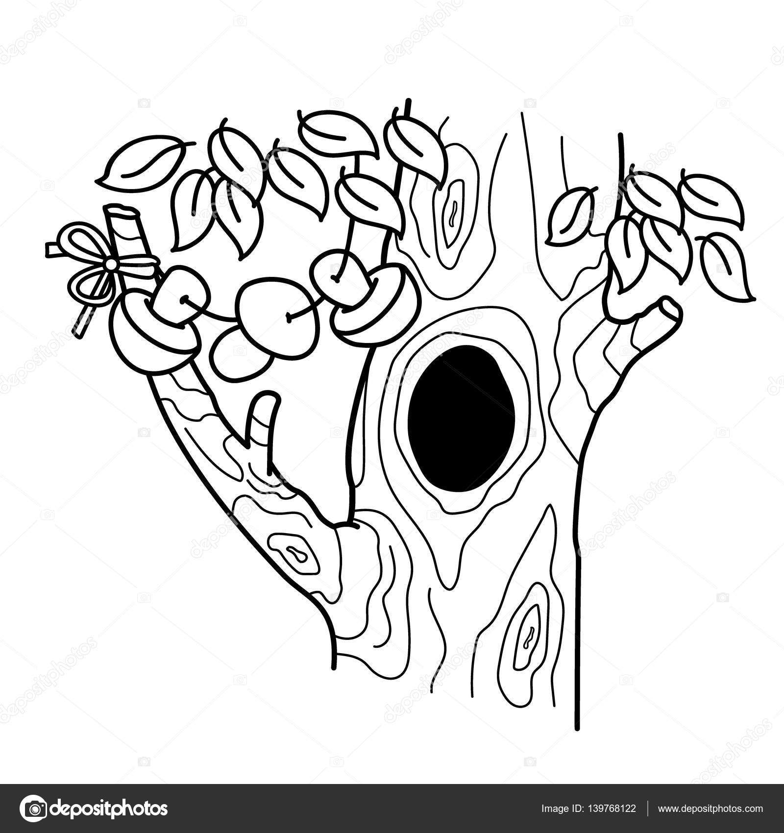 Coloring page outline of cartoon tree with a hollow home or dwelling for squirrels coloring book for kids stock vector by oleon
