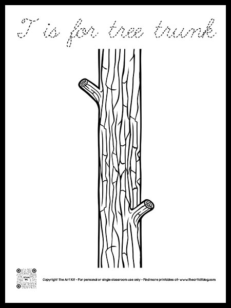Letter t is for tree trunk coloring page free printable cursive font â the art kit