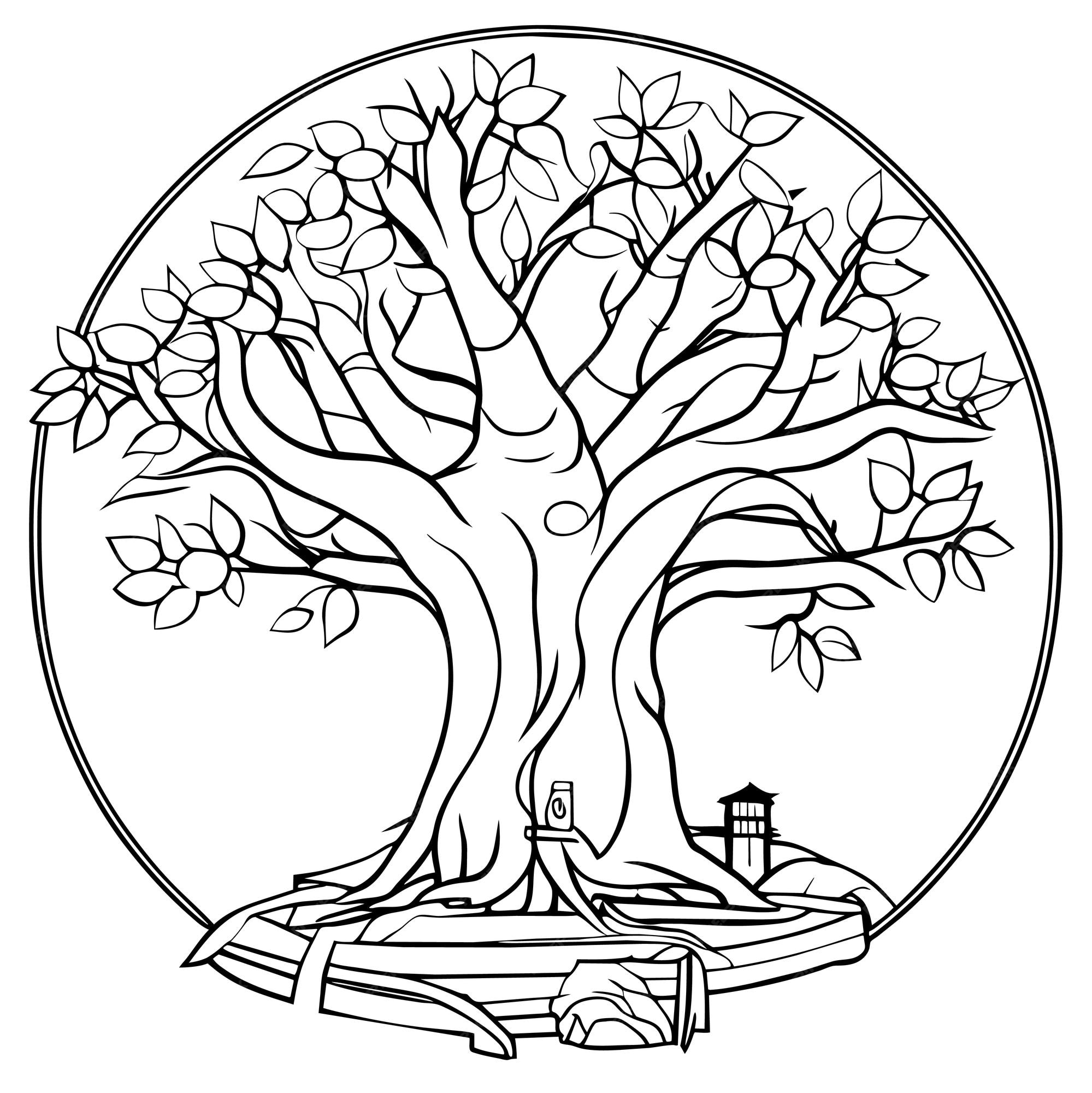 Premium vector fantasy tree house in the forest or fantasy tree house inside tree trunk