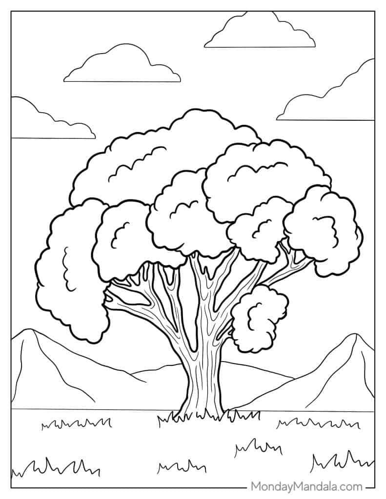 Tree coloring pages free pdf printables
